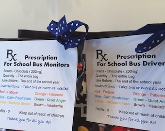 School Bus Driver Thank You Tag ( Digital File - You Print ) - Bus Driver Appreciation - Prescription for chocolate - School Bus Driver Gift