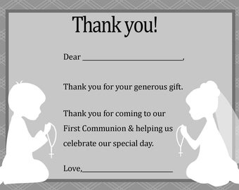 First Communion Thank You Card  - Digital file - You print