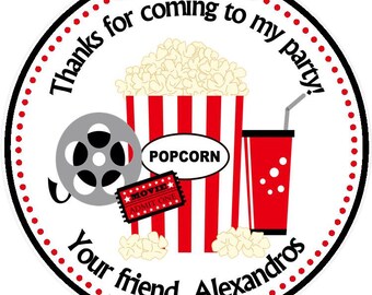 Movie Night - Party Favor Tags ( Set of 12)  Movie Birthday Party Favors - Movie night Birthday / Movie night favor tags