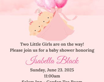 Editable Twin Girls Baby Shower Invitation, Pink Baby Shower Canva Template, Twin Baby Shower Invitation, Instant Download Twin Baby Shower