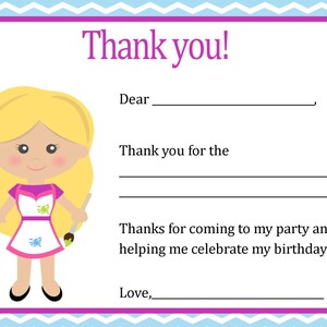 Pottery Birthday Thank You Card ( Blonde Girl)  - Digital file - You print / Pottery Party Thank You Card