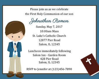First Communion Invitation - Boy  (Digital File) / Boys First Communion Invitation / 1st Communion Invitaiton Boy / Boy 1st Communion