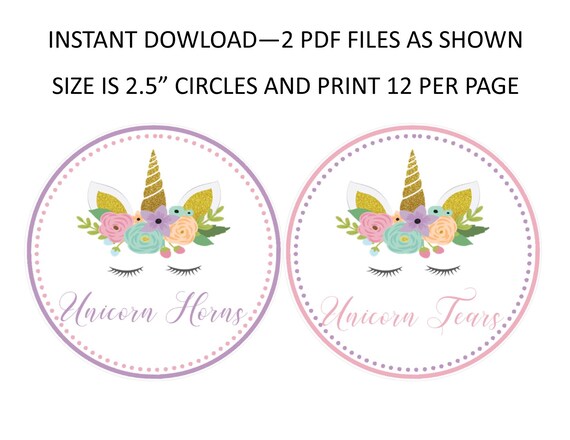 Unicorn Horns and Unicorn Tears Printable ( DIGITAL FILE) You Print- Unicorn Party Favor Tags - Unicorn Favors Il_570xn