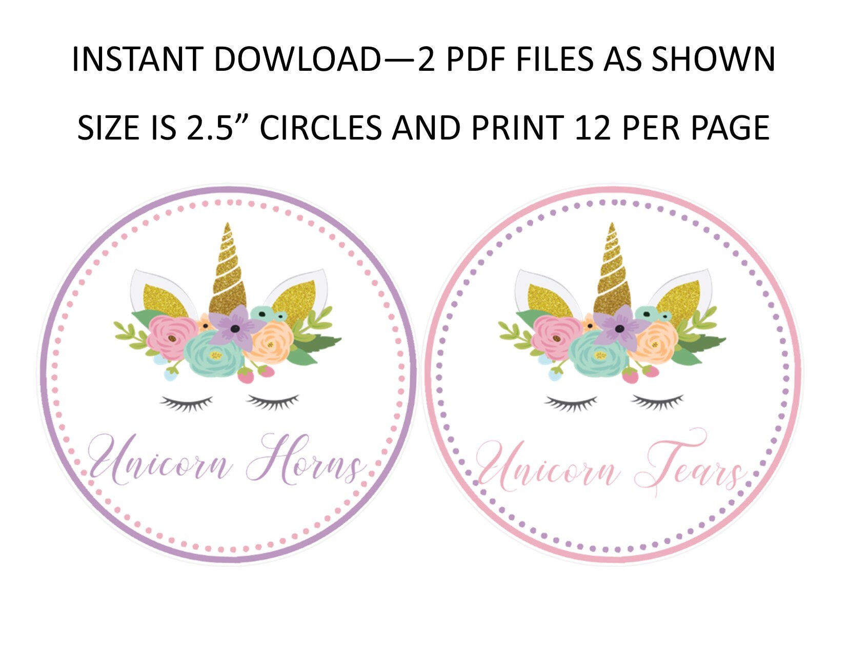 unicorn horns and unicorn tears printable digital file you etsy