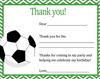 Soocer Birthday Thank You Card - Digital file - You print / Soccer Thank You Card / Soccer Party / Soccer Birthday / Soccer Themed Party