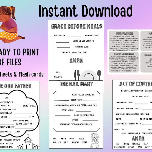 Printable Prayer Worksheets for Kids - Catholic Worksheet Bundle - Kids Prayer Pages