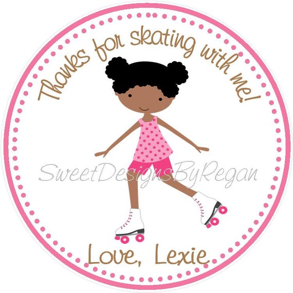 Roller Skating Party Favor Tags - African American Design (set of 12) - Rollerskating Birthday Favors - Skating Favors Il_570xn