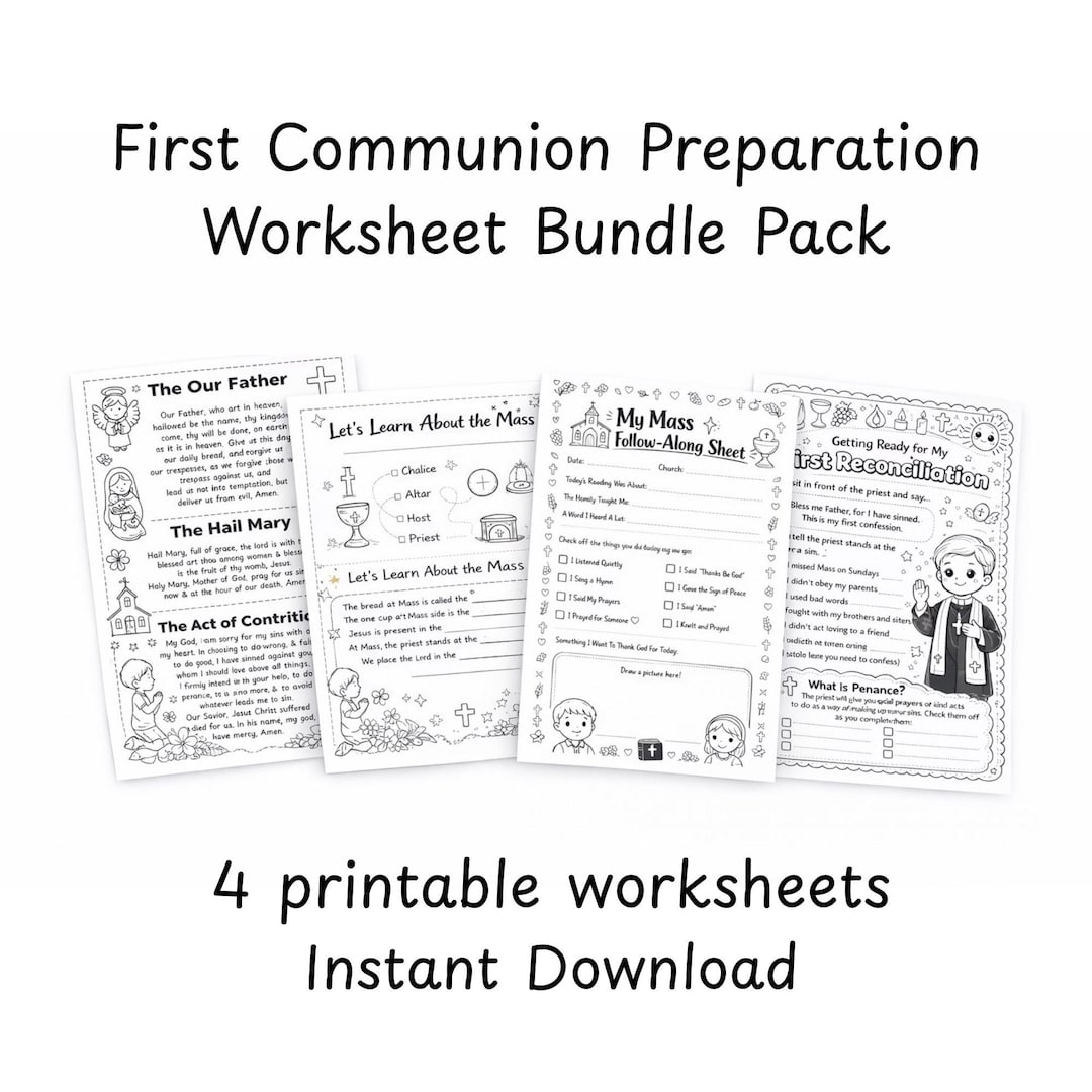 First Communion Preparation Bundle for Kids | Catholic Worksheets Pack ...