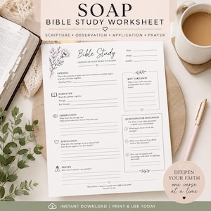 Bible Study Worksheet  | Scripture Observation Application Prayer Printable | SOAP Bible Study  | Bible Study for Women Men