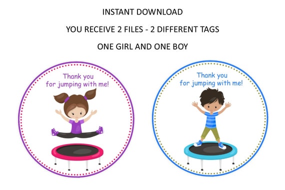 Trampoline Party Favor Tags - Digital Files - You Print - Trampoline Birthday Favor Tags Il_570xn