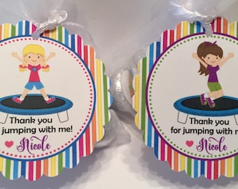 Trampoline Party Favor Tags - Trampoline Birthday Favors - Jumping Party Favors ( set of 12)