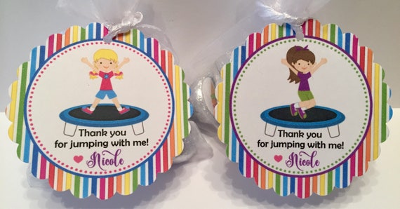 Trampoline Party Favor Tags - Trampoline Birthday Favors - Jumping Party Favors ( set of 12) Il_570xn
