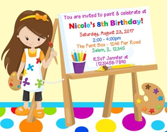 Painting Birthday Party Invitation  -  (Digital File) - Art Birthday Party - Painting Party Invitation - Invitation to painting birthday