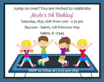 Trampoline Birthday Invitation -  (Digital File) / Trampoline Invitation / Tramopline Party Invitation / Jumping Birthday / Trampoline