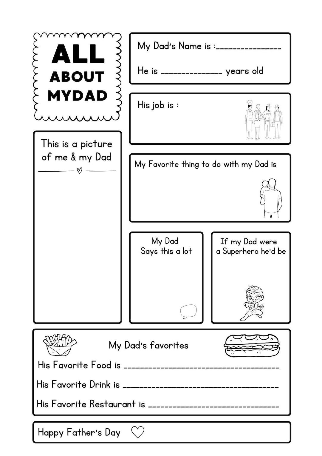 All About My Dad Printable Fathers Day Questionnaire Dad Gift From Kids ...