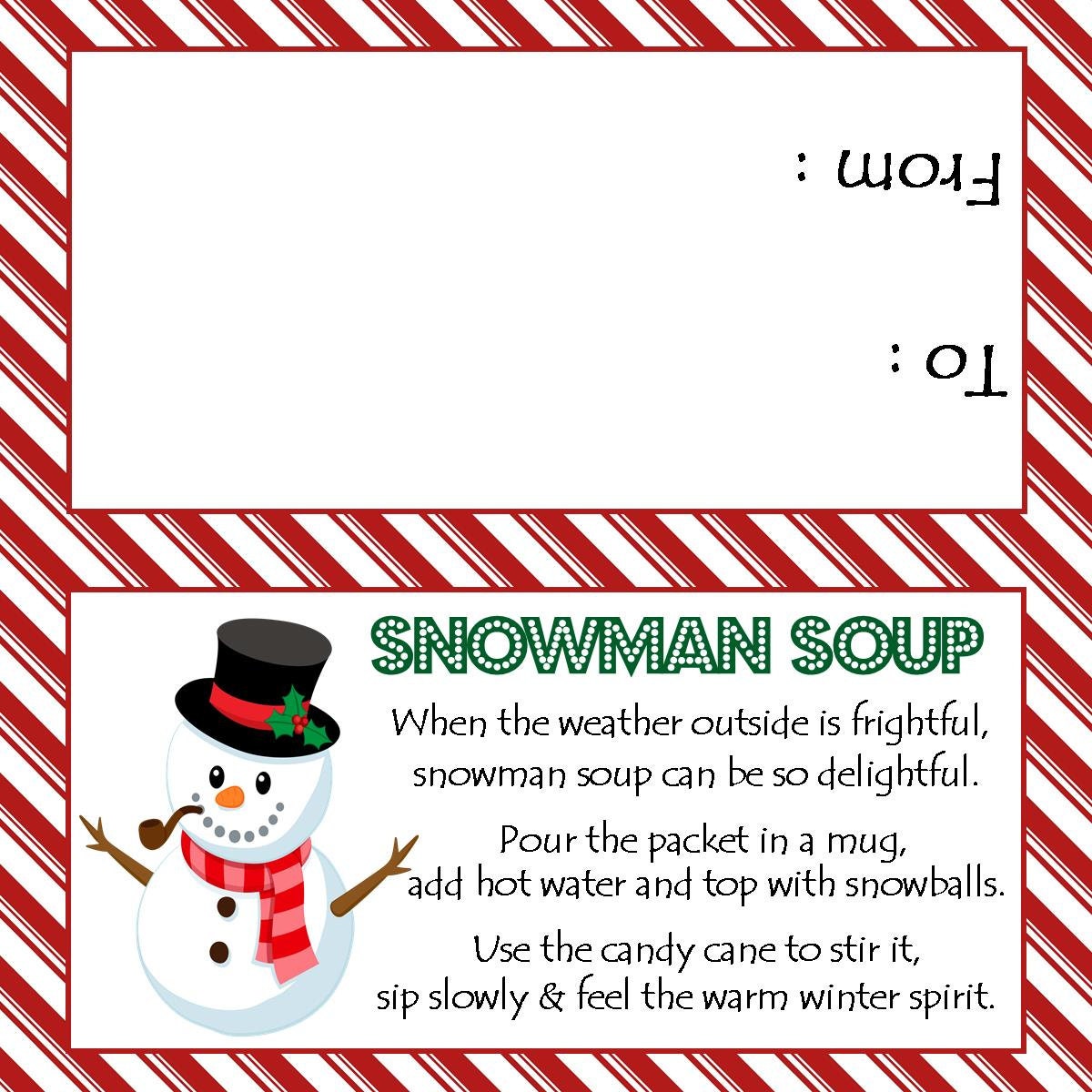 snowman soup treat bag topper ( fits 4x6" treat bags) - printable