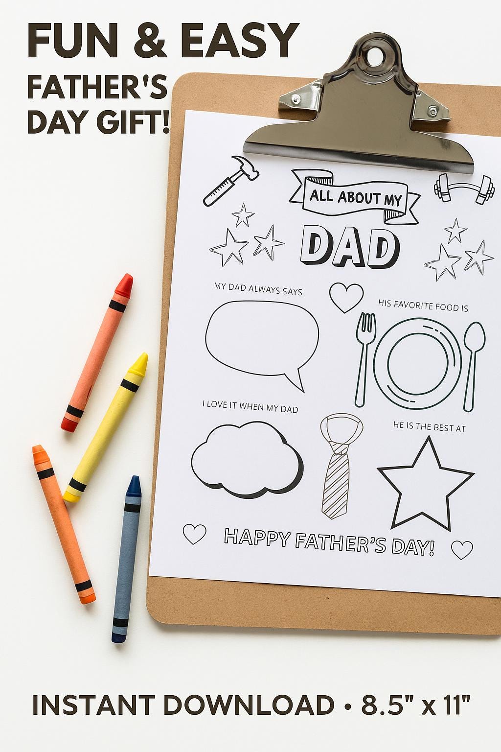 All About My Dad Worksheet Printable – Father’s Day Coloring Page ...