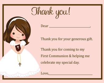 First Communion Thank You Card  - Digital file - You print / 1st Communion Thank You Card