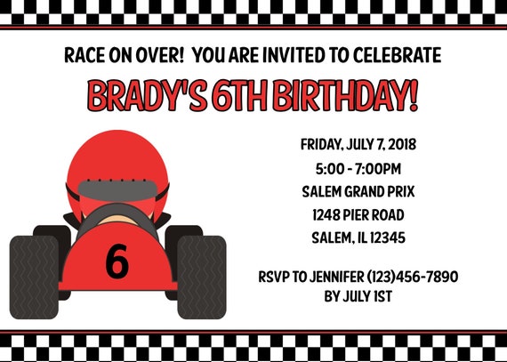 Race Car Birthday Invitation: (Digital File) / Racing Birthday Invitation / Race Car Party Invitation / Girl Race Car Invitation Il_570xn