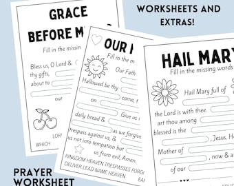 Katholieke gebedswerkbladen voor kinderen – Onze Vader, Weesgegroet, Act of Berouw + Bonus Glory Be & Tien Geboden – Afdrukbaar – Direct