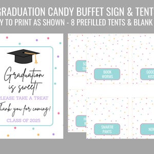 Graduation Candy Buffet - Printable Sign & Food Tents high school college graduation party end of school year Candy Bar