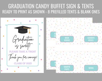 Graduation Candy Buffet - Printable Sign & Food Tents high school college graduation party end of school year Candy Bar