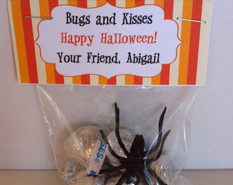 Editable Halloween Treat Bag Topper ( Bugs and Kisses) - Digital File - Editable and Printable - Instant Link for Canva