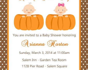 Pumpkin Baby Shower Twins Invitation - (Digital File) - Twin Baby Shower Invitation - Twin Pumpkins Baby Shower