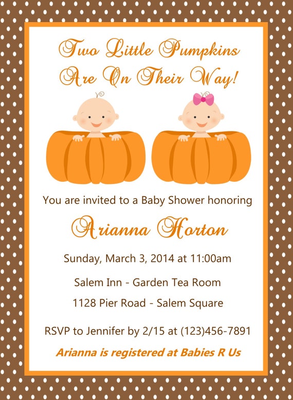 Pumpkin Baby Shower Twins Invitation - (Digital File) - Twin Baby Shower Invitation - Twin Pumpkins Baby Shower Il_570xn