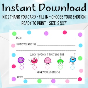 INSTANT DOWNLOAD Afdrukbare vul de blanco bedankkaarten in, met emoties gevulde notities, vul emoties verjaardagskaart in