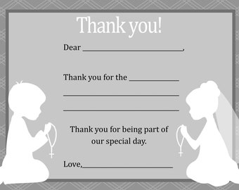 First Communion Thank You Card  - Digital file - You print / Twin First Communion Printable Thank you card