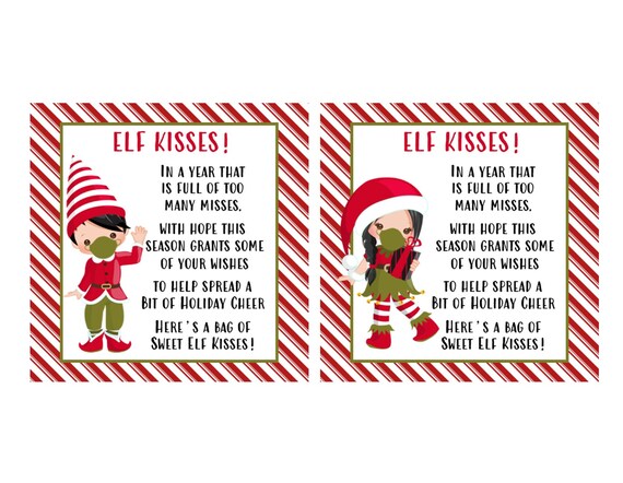 Elf Kisses Boy Girl Printable Tags DIGITAL FILE You Print Elf 