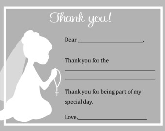 First Communion Thank You Card  - Digital file - You print / First Communion Girl Thank you card