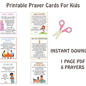Biglietti di preghiera cattolici per bambini, preghiere cattoliche comuni, atto di contrizione, Padre Nostro, Ave Maria, biglietto di grazia prima dei pasti per bambini