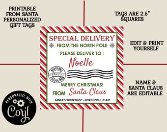 Santa Gift Tags ( Editable Printable File ) / Tags from Santa / Christmas Gift Tags / Personalized Santa Tags / Christmas Tags/From Santa