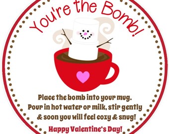 Hot Chocolate Bomb Tag ( PDF File, You Print ) - Hot Chocolate Tag, Valentine Favor Tag, Valentine Hot Chocolate Bomb