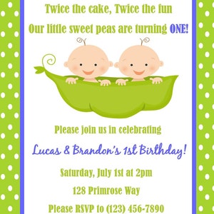 Twins First Birthday Invitation Digital File / First Birthday Invitation For Twins / 2 Peas in a Pod Birthday / Pea Pod Twins Birthday image 3