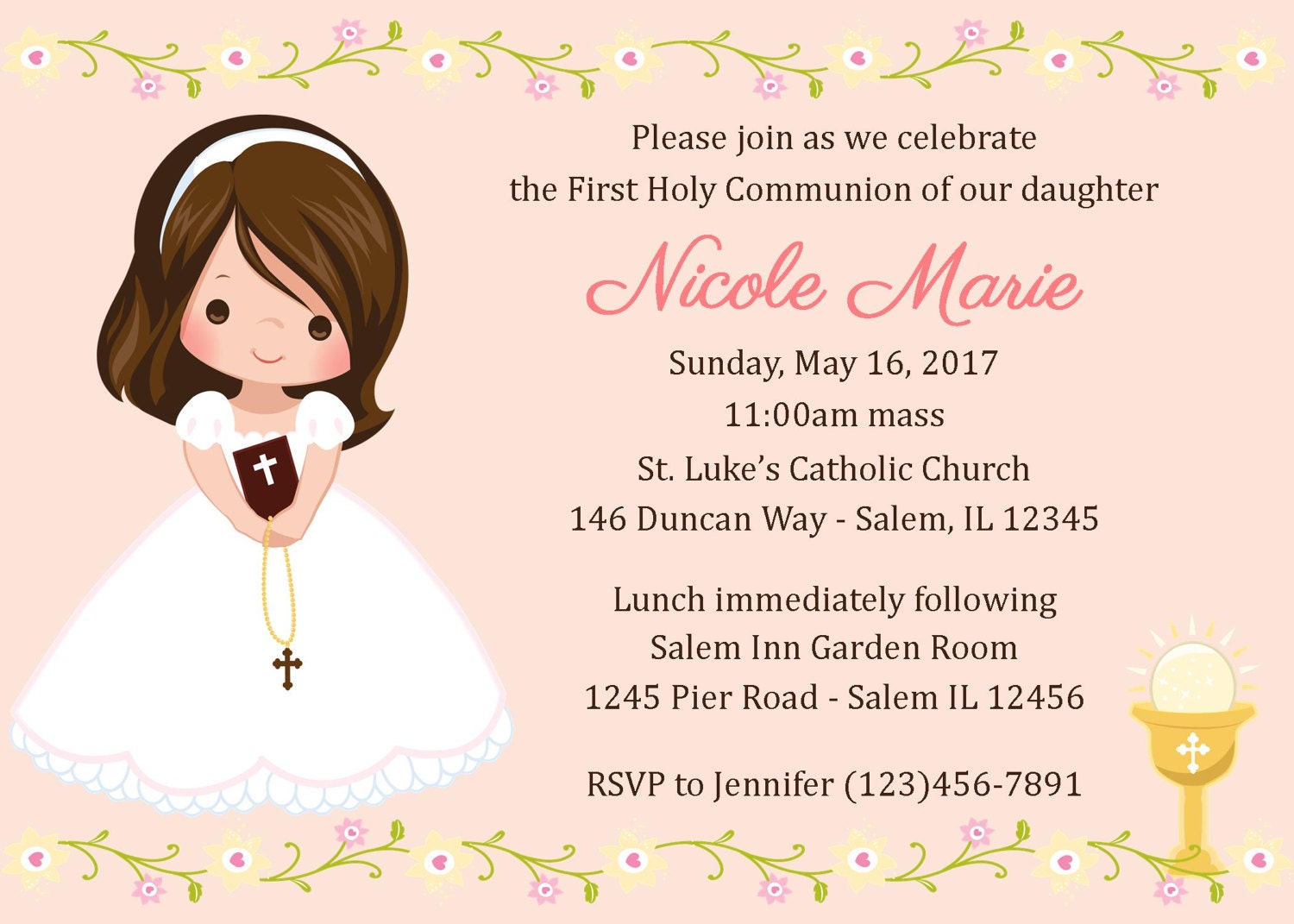 First Communion Invitation Girl Digital File / 1st | Etsy