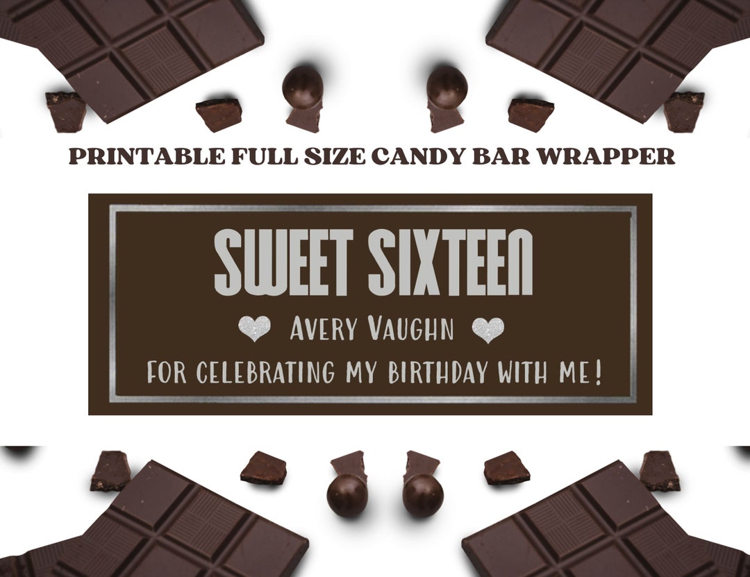 Printable File -sweet Sixteen Favor - Personalized Chocolate Bar ...