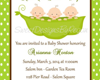 Triplet Baby Shower Invitation - (Digital File)  -  Triplet Shower - Triplet Invitation For Baby Shower - Peas in a Pod Shower Invitation