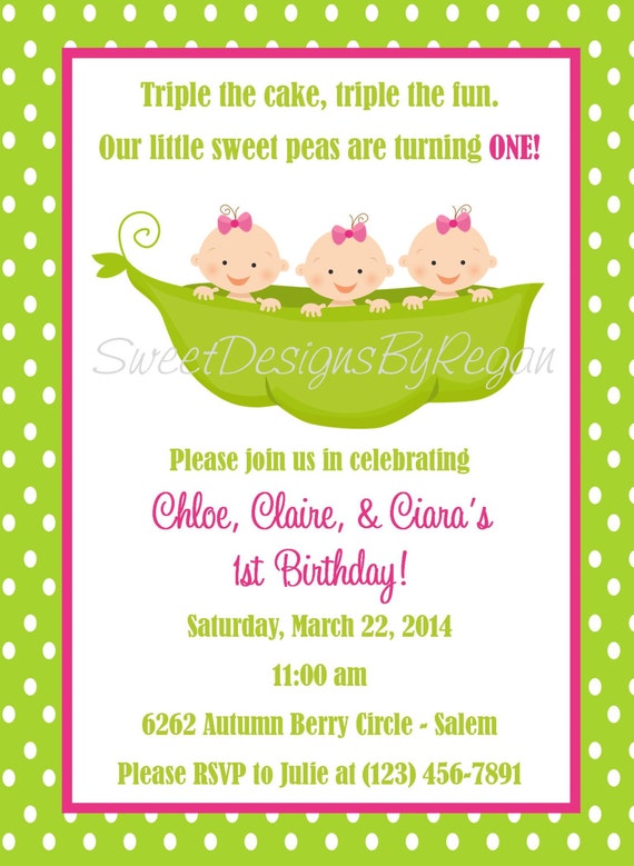 Triplet Birthday Invitation - (Digital File) / Triplets First Birthday Party / Triplets 1st Birthday / Triplet Invitation Il_570xn