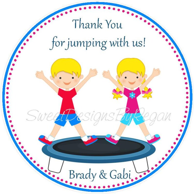 Trampoline Party Favor Tags - Twins/siblings ( Set of 12) / Trampoline ...