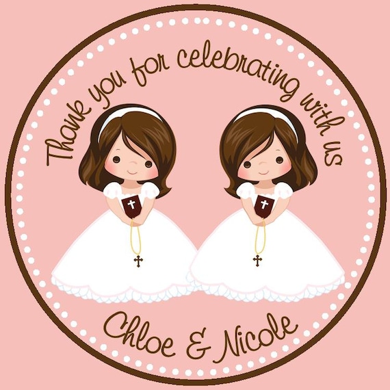 First Communion Favor Tags ( Set of 12) - Twins First Communion Favors - Twin Girls First Communion Favors - Communion Favors Il_570xn