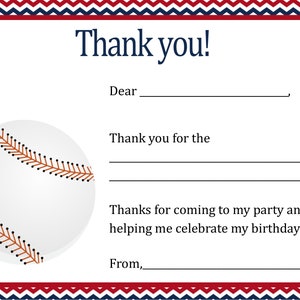 Baseball Birthday Thank You Card - Digital file - You print / Baseball Thank You Card / Baseball Party / Baseball Birthday / Baseball