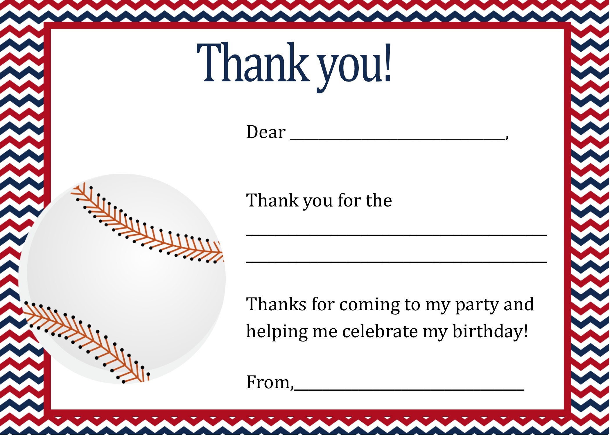 baseball birthday thank you card - digital file - you print