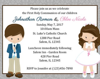 Twins First Communion Invitation  (Digital File) / First Communion Invitation for twins / Communion invitation for cousins