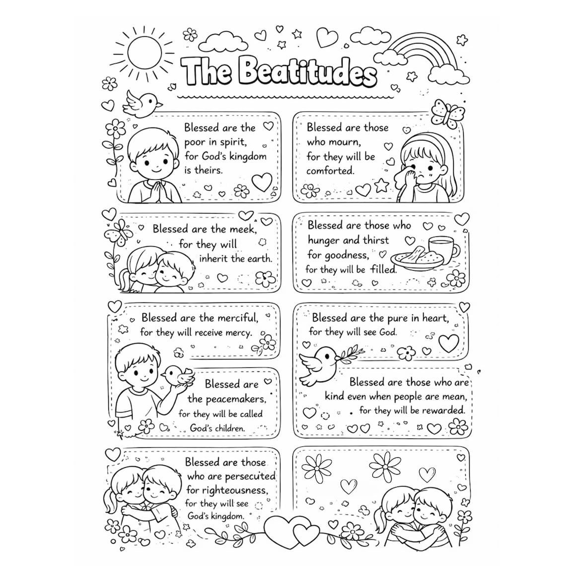 Beatitudes Coloring Page for Kids - PDF File | Catholic Sunday School ...