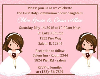 First Communion Invitation - Twins  (Digital File) / Twins First Communion / Girls First Communion Invitation / Communion Invitation Girls