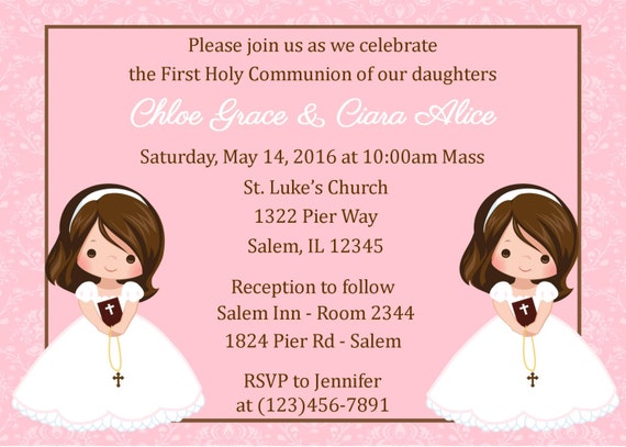 First Communion Invitation - Twins (Digital File) / Twins First Communion / Girls First Communion Invitation / Communion Invitation Girls Il_570xn