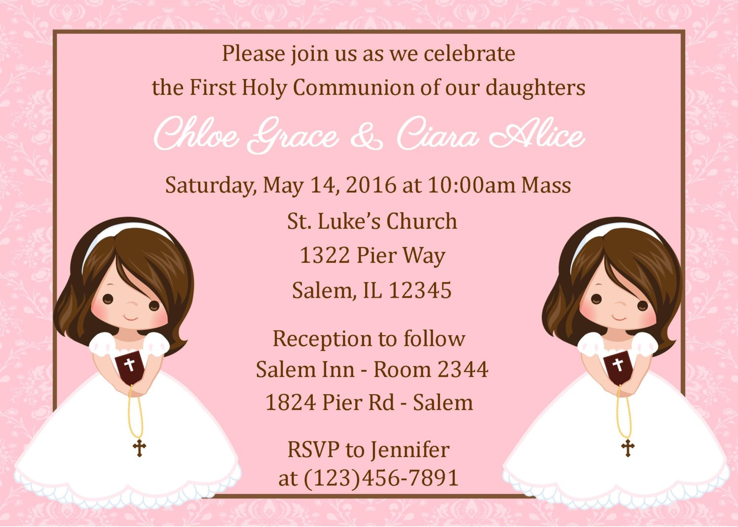 First Communion Invitation Twins Digital File / Twins Etsy